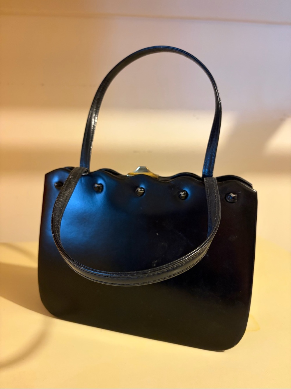 Black Patent purse with Scalloped Top